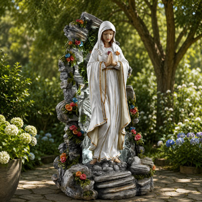 Statue grotto de jardin illuminée vierge marie béni
