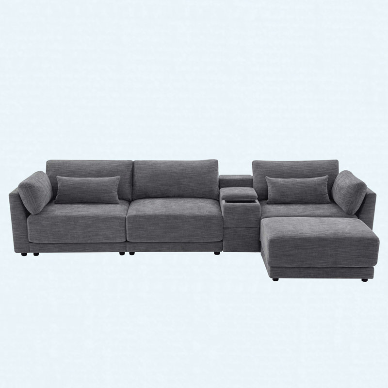 Canapé modulaire modulaire avec console de rangement et repose-pieds mobile, Gris chenille