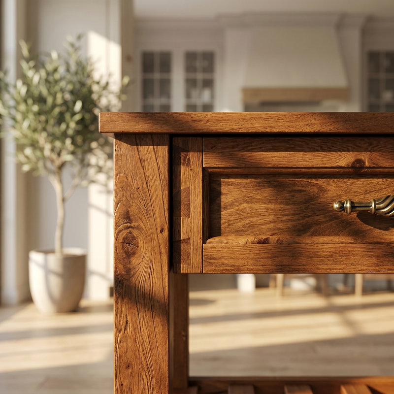 Console Mid-Century avec 2 tiroirs et 2 tablettes à 2 niveaux, buffet rustique en bois massif pour le salon, l'entrée et plus - brun