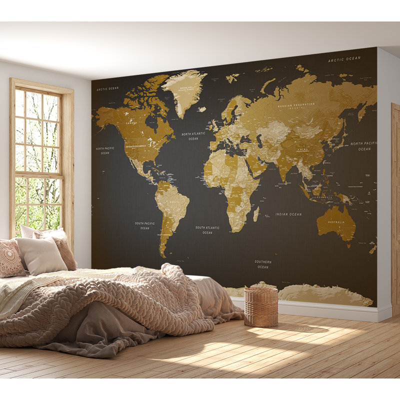 Papier peint carte du monde - Géographie moderne, L 137 po x L 96 po