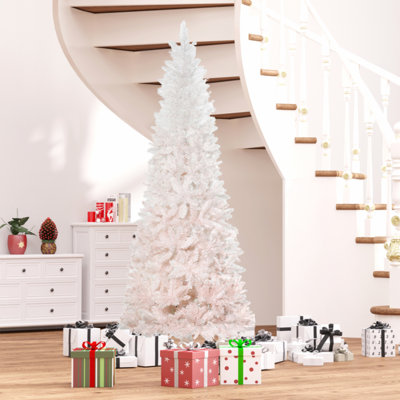  Sapin de Noël artificiel non éclairé de 6 pi de hauteur avec branches réalistes et base en acier Evolo, rose et blanc