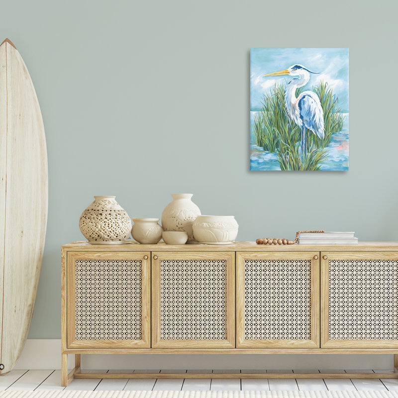Toile côtière héron, conception de Diane Kater, H 30 po x l 24 po