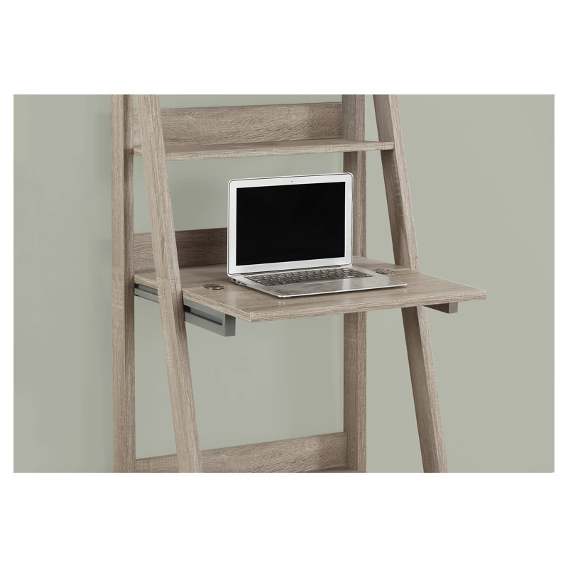 Bureau d'ordinateur à échelle inclinée de 61 pouces beige et brun, poste de travail de bureau à domicile avec stratifié aspect bois