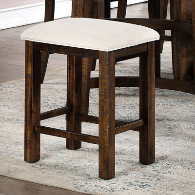 Chaises de comptoir en bois massif rustique (2), siège en tissu beige, tabourets additionnels 2 pièces pour la salle à manger, look, bois, hauteur