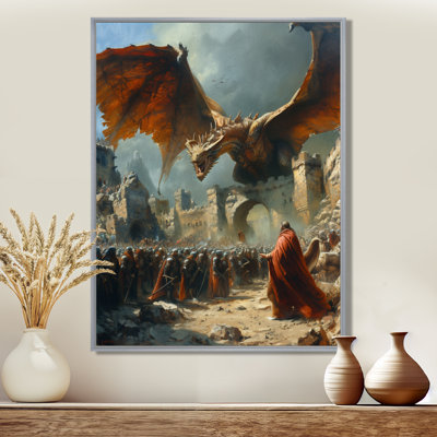 Epic Battle Between Dragons And Soldiers IV - Dragons Wall Art Print