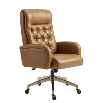 Chaise de bureau Estevan en cuir véritable, style moderne du milieu du siècle