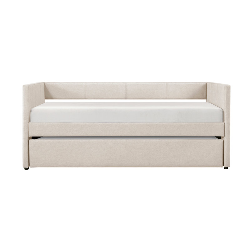 1Pc Daybed With Trundle Fabric Upholstery Wooden Frame Modern Home Furniture, Beige
