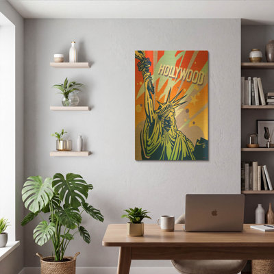 «New York LA» par David Chestnutt, art mural en métal doré, 24 po x 36 po