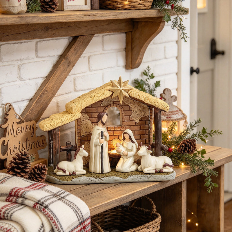 Light-Up Christmas Nativity Scene Set - Handmade Resin Tabletop Decor