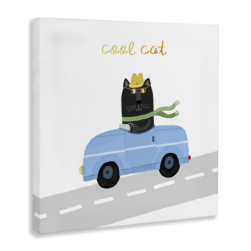 Art mural sur toile Cool Cat in Car, par Carla Daly, H 30 po x l 30 po