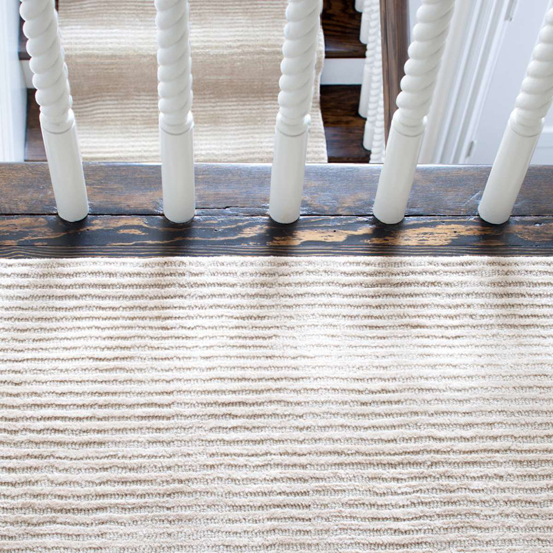Cut Stripe Ivory Hand Knotted Viscose/Wool Rug, Rectangle 8'6" x 11'6"