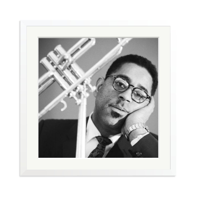 Dizzy Gillespie for DownBeat magazine, 25" H x 25" W, White
