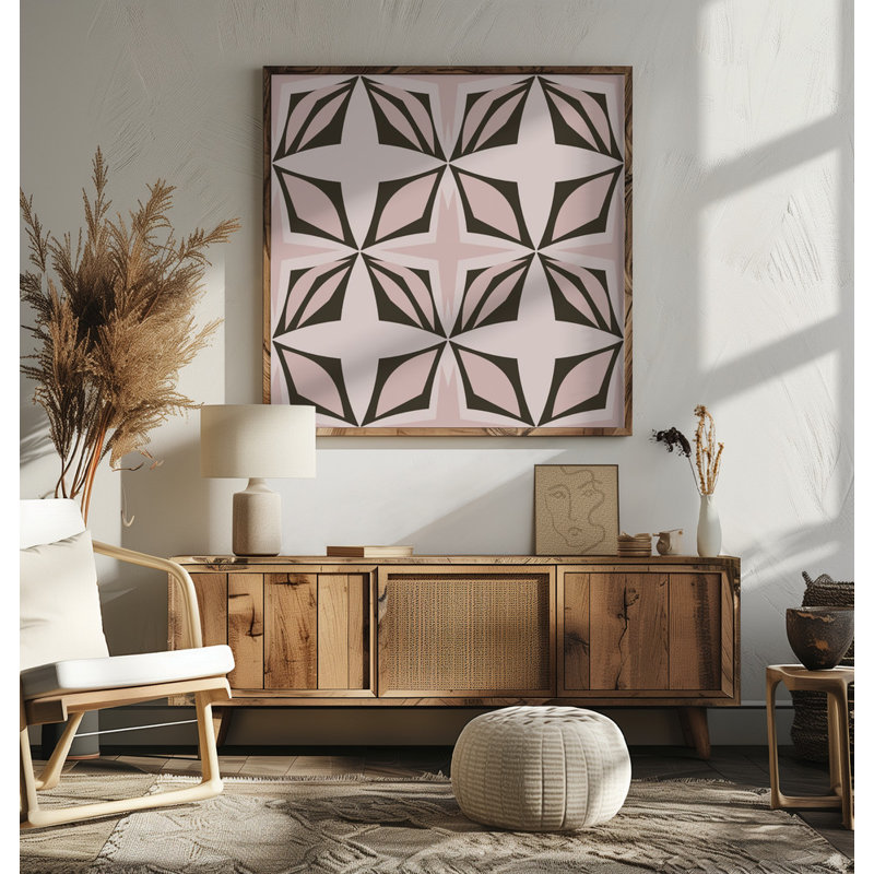 Pink Petal Geometry by Josie George — Pattern Wall Art, 12 × 12, Matted Framed Print, Black