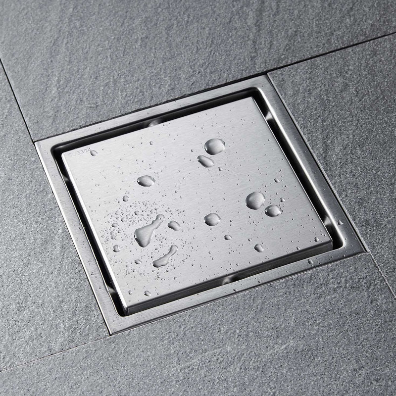 6 Inch Square Shower Floor Drain, Brushed Nickel
