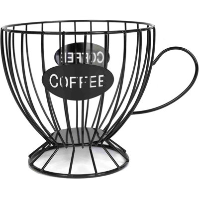 Porte-dosette de café, grand organisateur de rangement pour tasses et capsules K, panier de capsules de café pour tasse de thé, organisateur de bar à café en métal pour la cuisine, la salle à manger, le bureau et le café (noir)