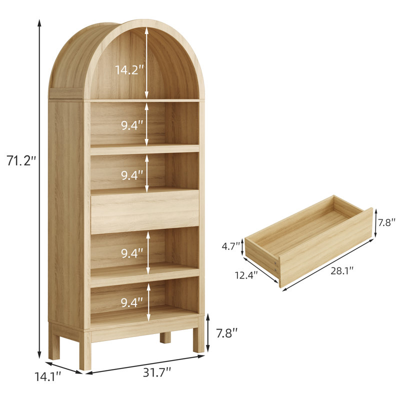 71.2" H Farmhouse Bookcase With Drawer And 5-tier Open Shelves 