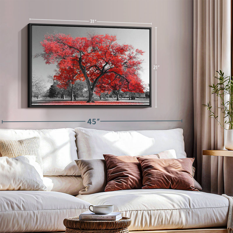 Arbre rouge floral et botanique, H 31 po x l 21 po