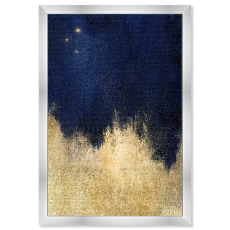 «Blue and Gold Shades» par Oliver Gal - impression, Cadre argenté, H 45 po x l 30 po