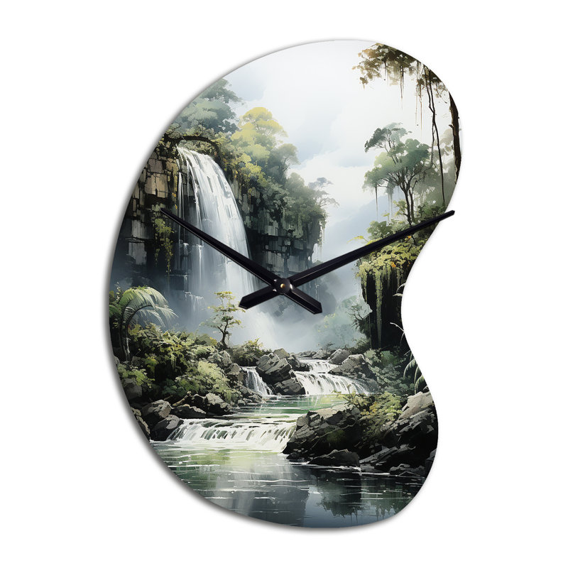 Dominican Whispering Waterfalls II - Boom Shape Large Green Wall Clock Sculpture, Small