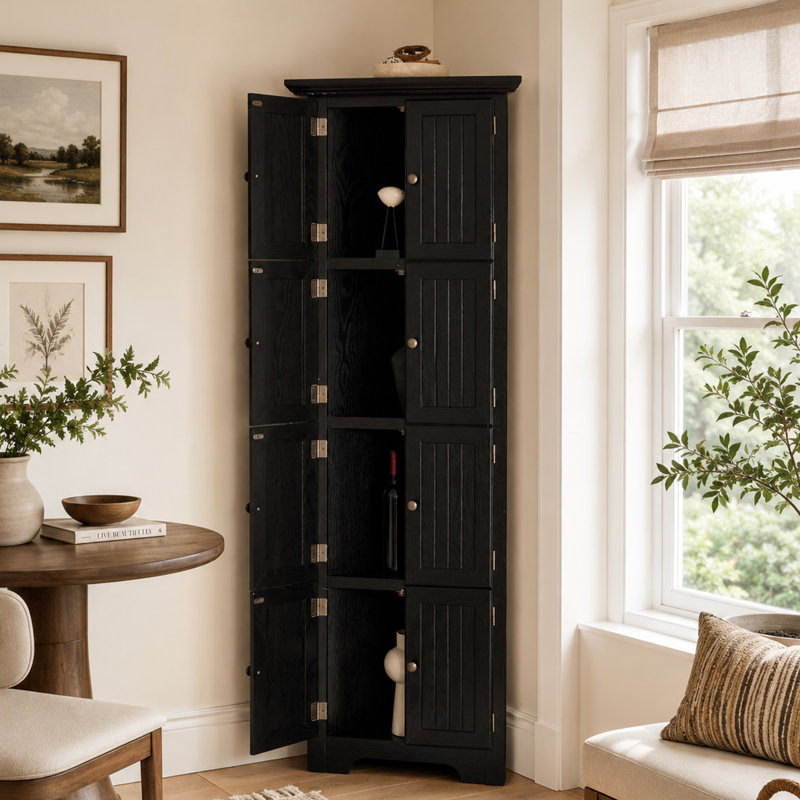 72" Corner Cabinet Kitchen Pantry Storage with 8 Doors, Black