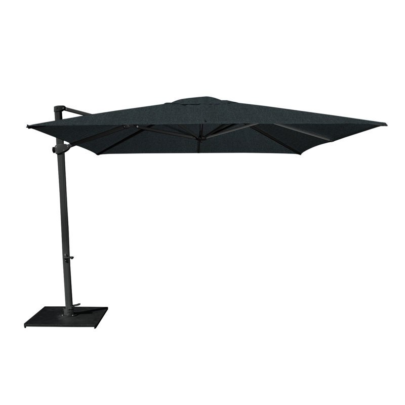 Pavone 10' Square Cantilever Umbrella (Grip Handle), Pewter, Double Stack Plate - Medium, Black