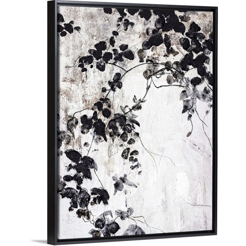 Feuilles noires - reproduction d'art, Toile avec cadre noir, H 26 po x l 20 po x P 1,75 po