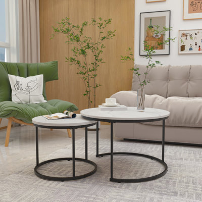 Ensemble de 2 tables basses gigognes, plateau en marbre avec cadre en métal robuste pour une utilisation polyvalente
