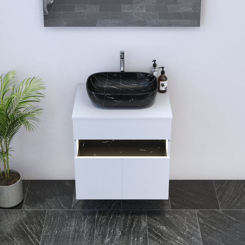 Lieke 23.6'' Single Bathroom Vanity with Top, White, Black