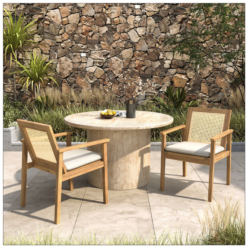 Preston Outdoor Dining Chair With Cushion, Durable Acacia Wood, Set Of 2 For Patio Comfort And Style