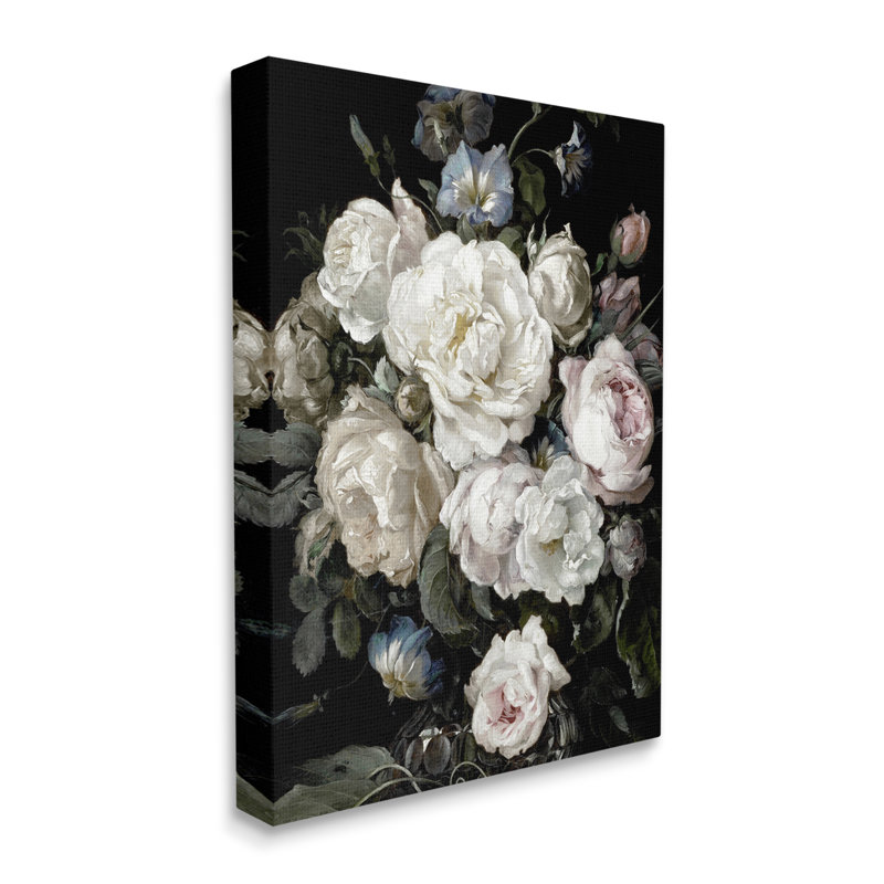 Arrangement classique de roses et de globes rouges par Angela Mcqueen, Toile tendue, H 48 po x l 36 po x P 1,5 po