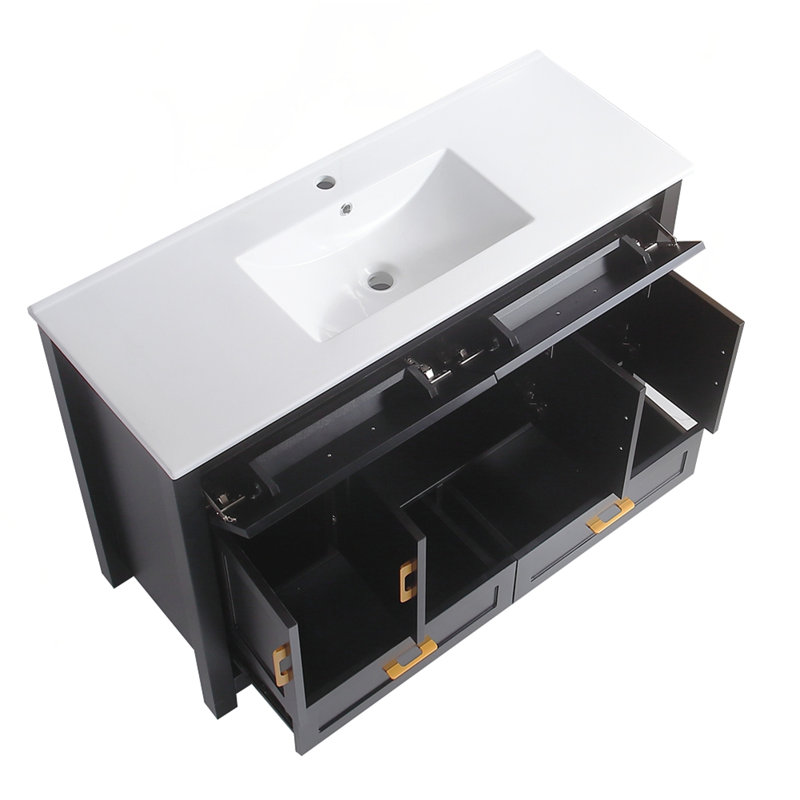 Meuble-lavabo 48 po avec lavabo en céramique, Noir