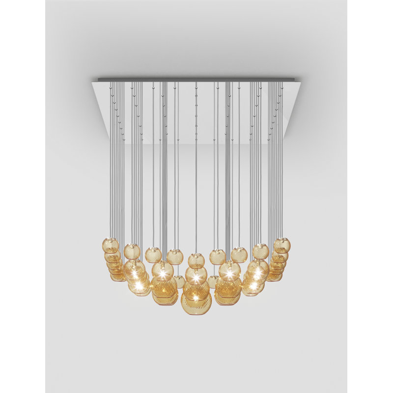 Oto Suspension Sur White Striped Glossy White G9 Ul, Mirrored Steel, Amber Striped