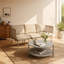 Table basse ronde d'extérieur avec plateau en métal antirouille et tablette en rotin tissé pour patio