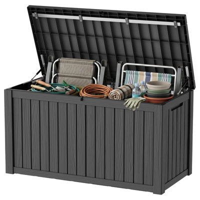 185 Gallon Lockable Resin Deck Box with Hydraulic Lid Support