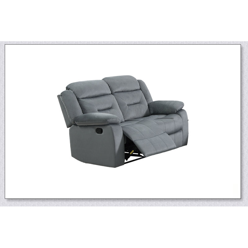 Canapé manuel deux places avec accoudoirs rembourrés, dossier moelleux, capitonnage horizontal, port USB et finition gris foncé pour salons modernes