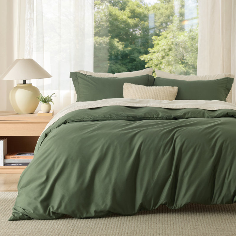 Bedsure Olive Green Duvet Cover Full Size - Soft Double Brushed Bedding Set for Kids & Adults（Set of 3）, Olive Green