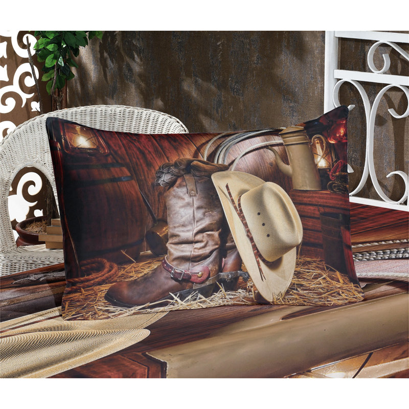 Drap-housse et coussin décoratif Ambesonne Western brun beige, Ensemble de draps pour très grand lit californien