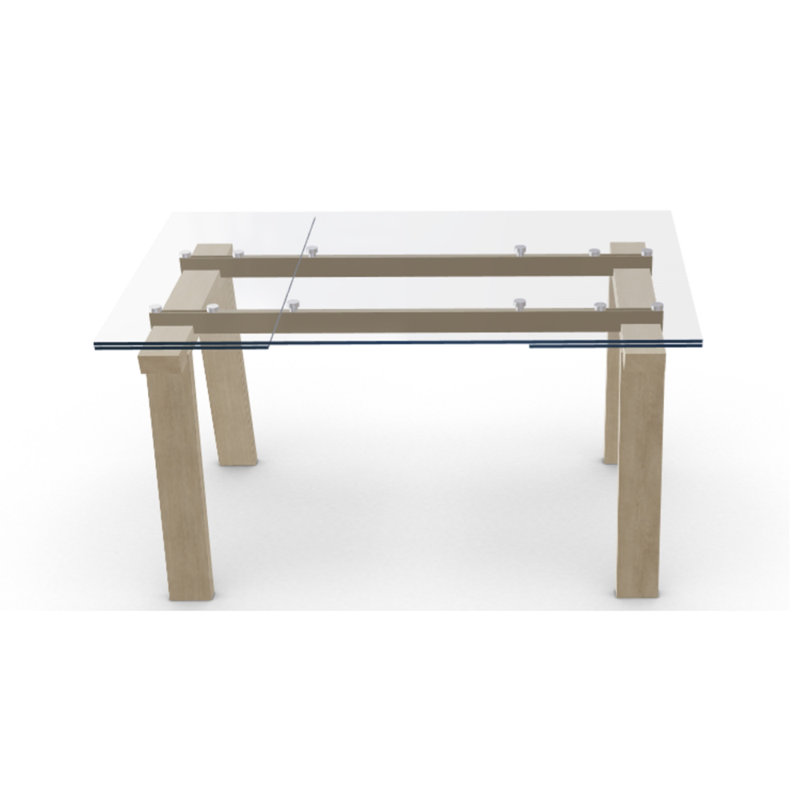 Levante Glass Extendable Table with Wooden Legs, Clear/Black, 30"H x 55.13"L x 35.5"W