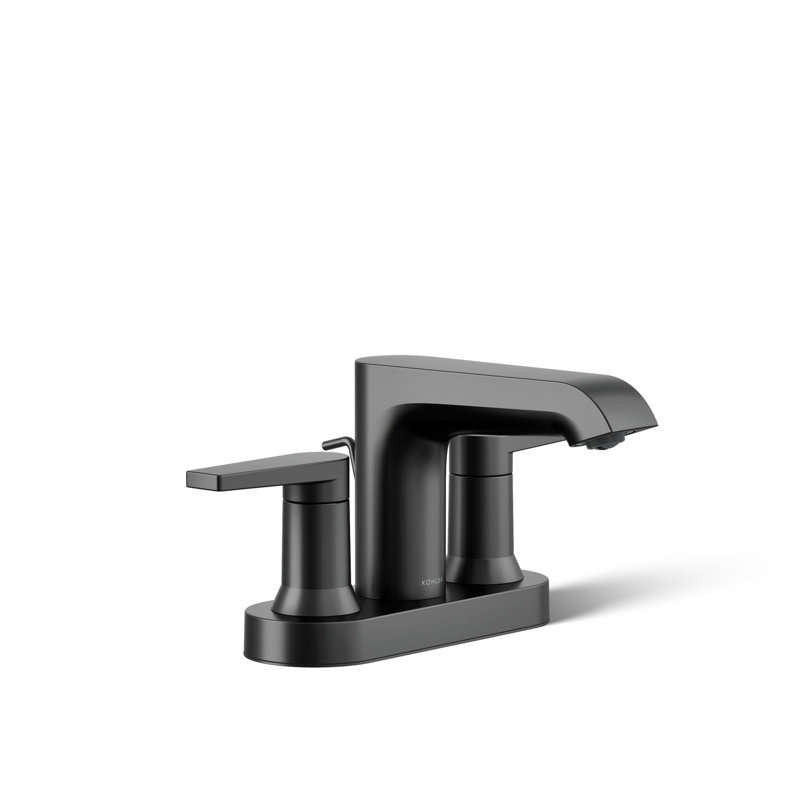Kohler Hint Centerset 4 inch Bathroom Faucet with Pop-Up Drain Assembly, 2-Handle Bathroom Sink Faucet, 1.2 gpm, Matte Black