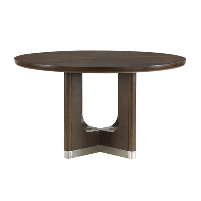 Lecy Dining Table, Round Top, Curved X Legs With Silver Base, Brown 54 Inch