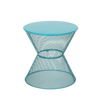Side Table - Teal Hue, Iron Build, 18.02 In. Depth, Width, 17.87 Height, 6.4 Lb Weighting Charming In Teal, Fabricated,