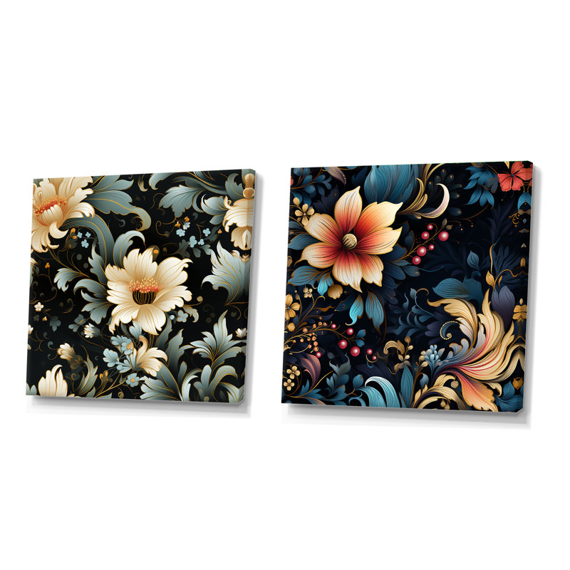 Vanhook - Ensemble de 2 collages floraux et botaniques carrés, H 36 po x l 73 po, Toile tendue