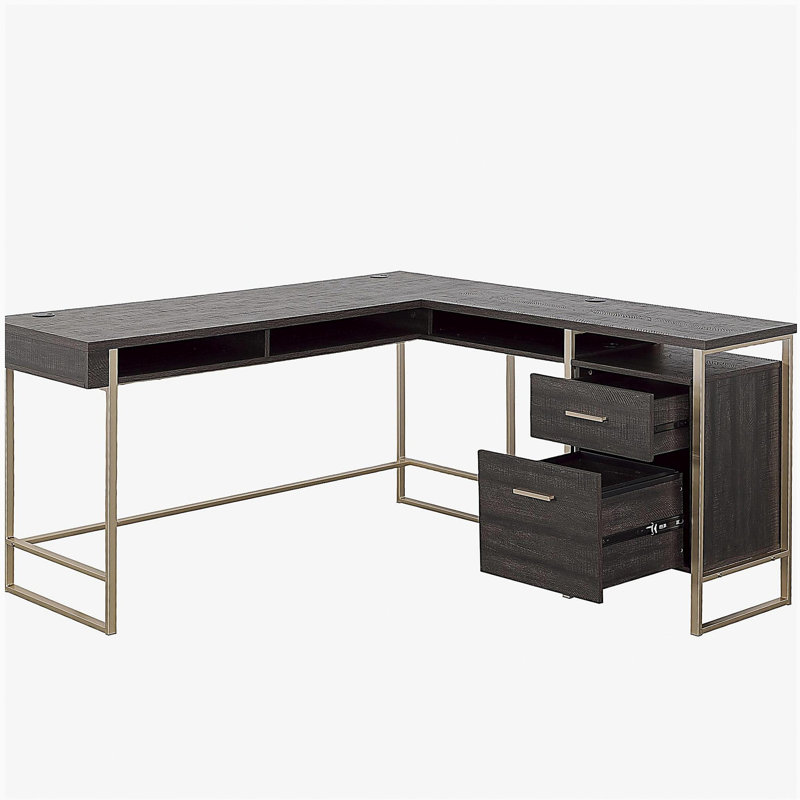 Bureau en L avec grand bureau, finition noire