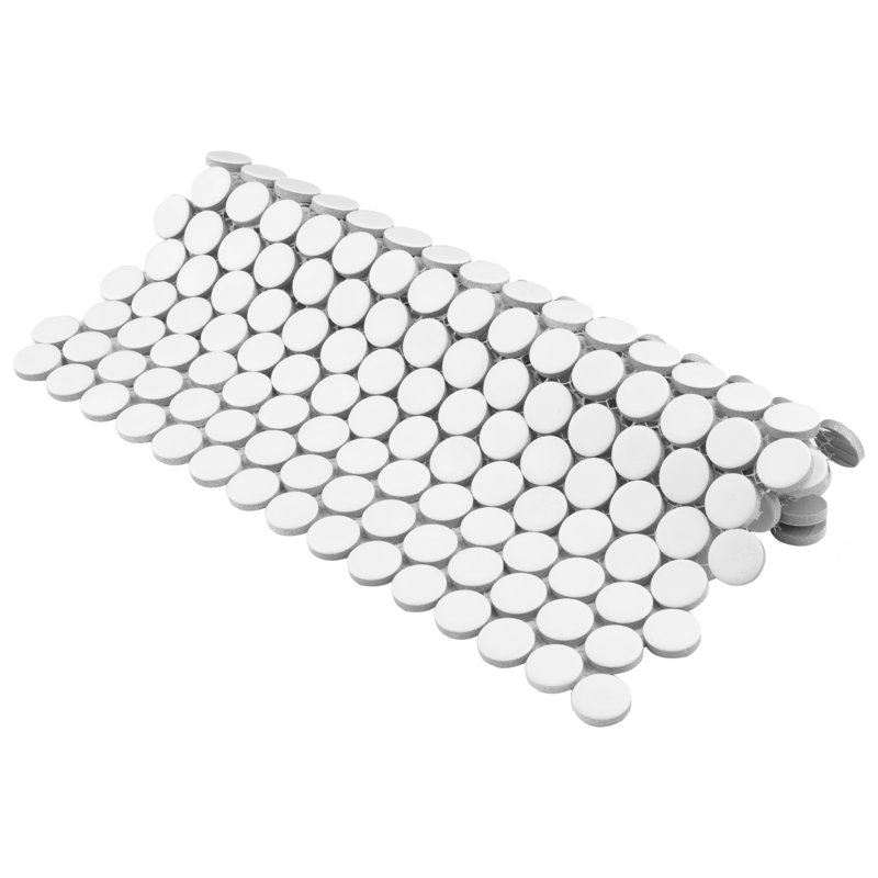 Hudson Penny Round Matte White 11-7/8" x 12-5/8" Porcelain Mosaic Tile