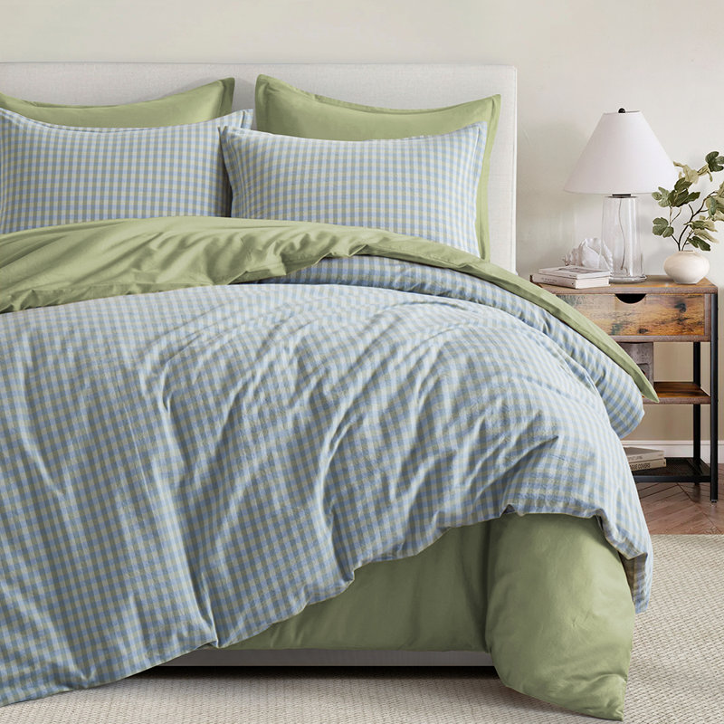 Ensemble de housse de couette Gingham, Tissu écossais vert / guingan / géométrique