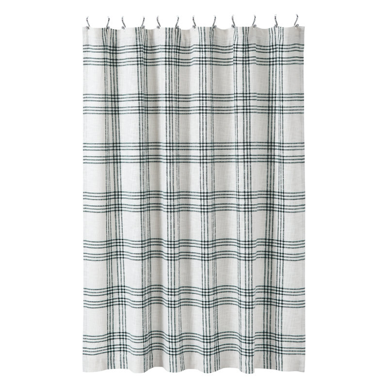 Pine Green and White Plaid Cotton Blend Shower Curtain 72x72