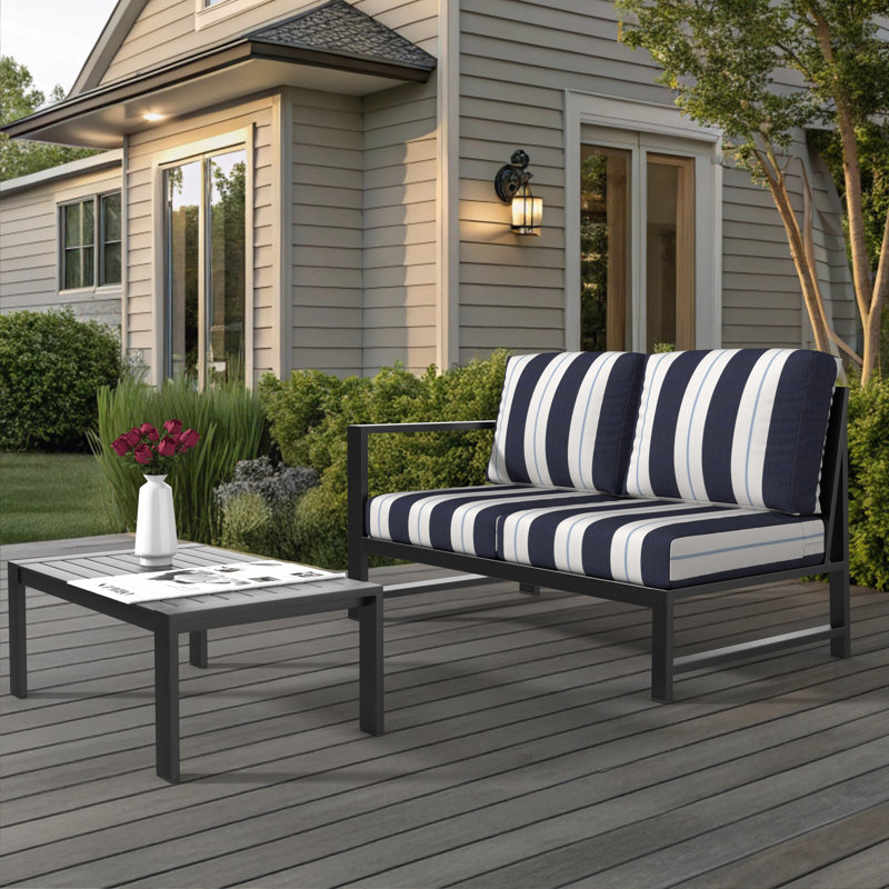 Oltjana Right Arm Outdoor Loveseat With Sunbrella Cushions, Right Hand Facing, Relate Harbor
