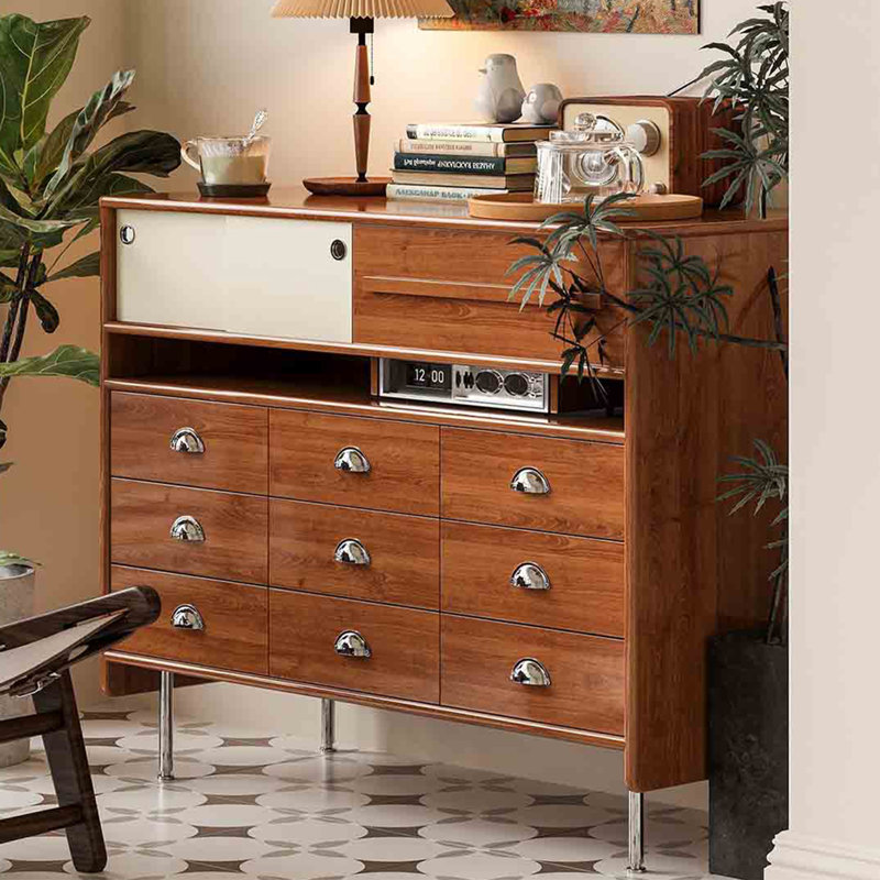 Armoire d'appoint en bois massif et en métal de style rétro