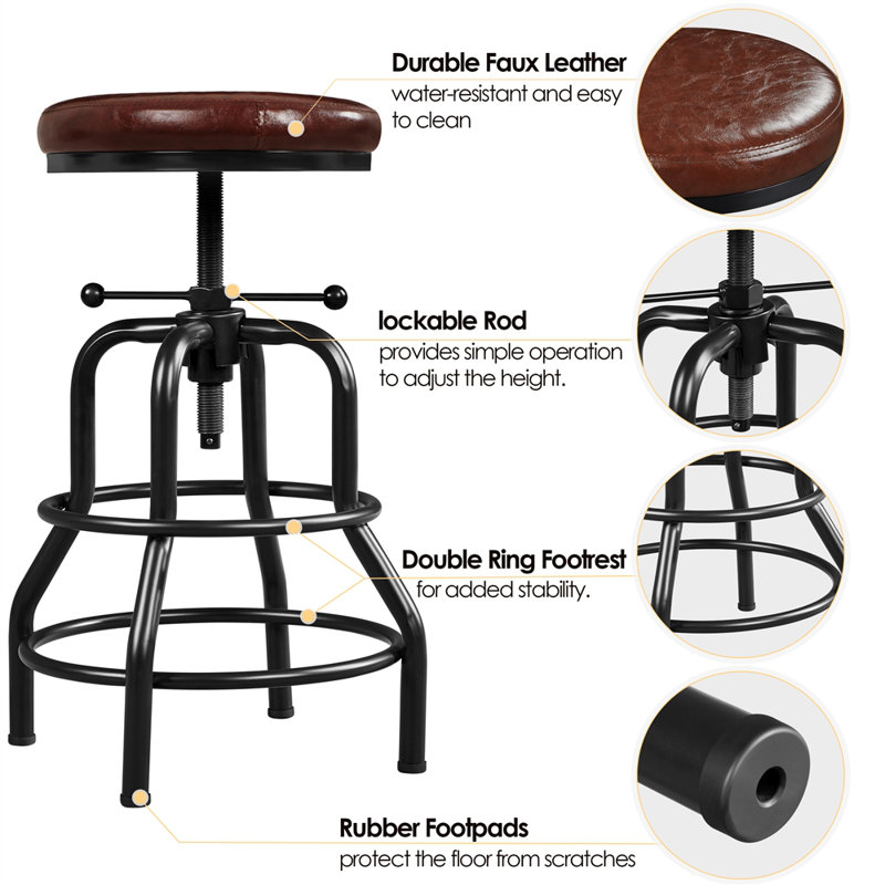 Upholstered Counter Stool with Metal Frame, Brown