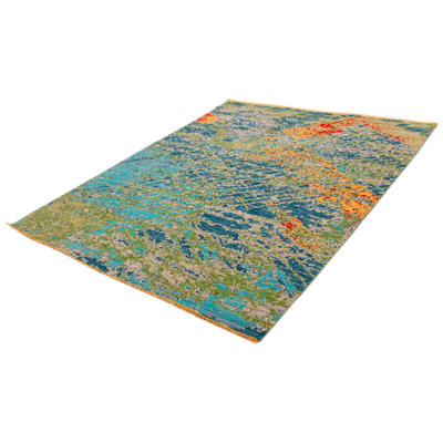 One Of Kind Hand Knotted Mystique Dark Blue, Olive Rug 9'1" x 11'10"